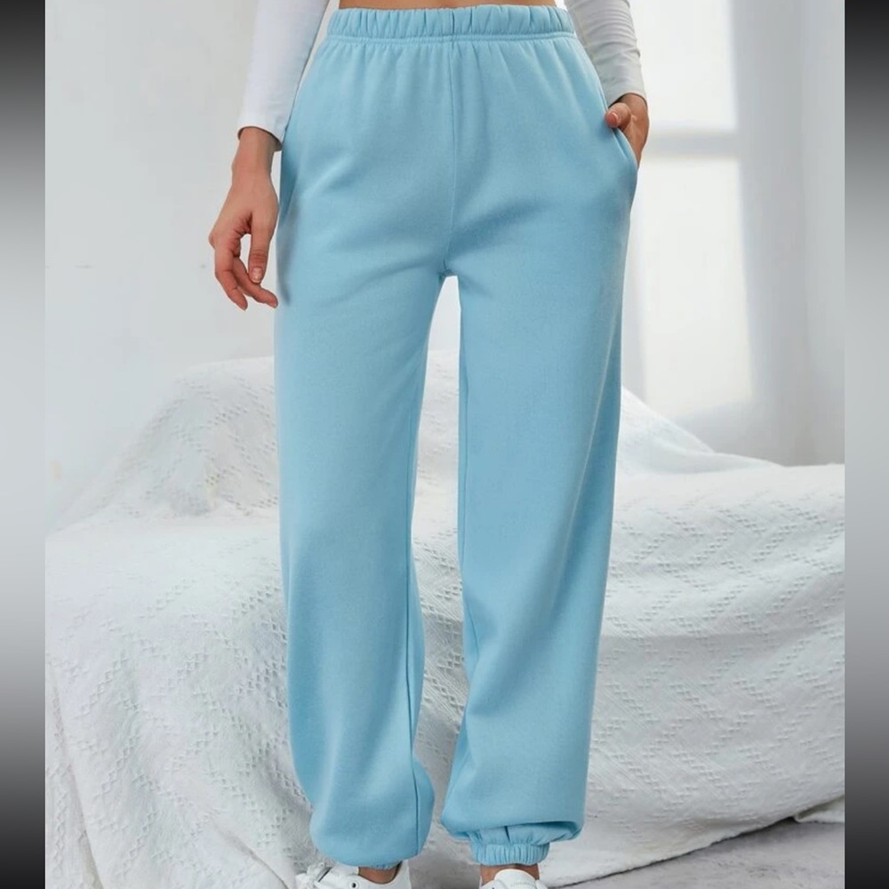 Solid Elastic Waist Slant Pocket Sweatpants